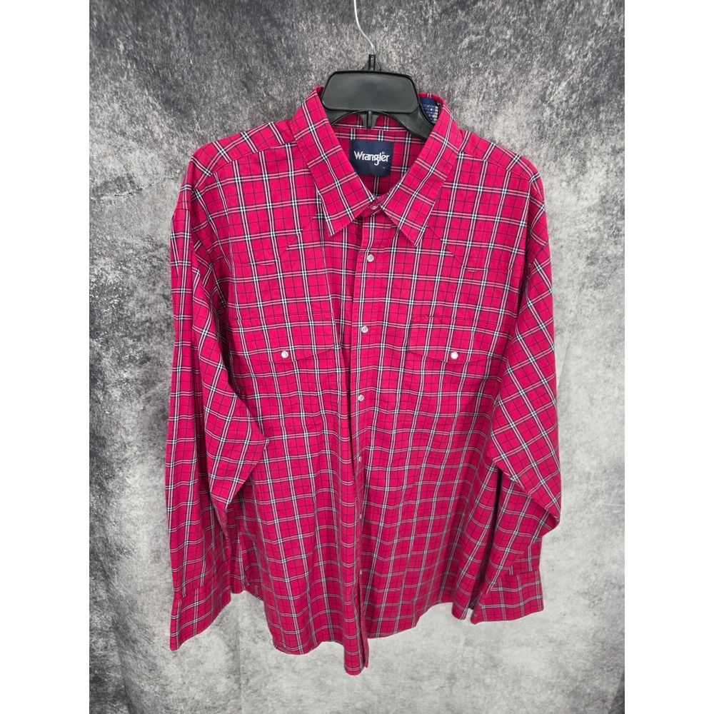 Wrangler Western Shirt Mens 2XLRed Plaid Pearl Snap Cowboy Rodeo Lumberjack